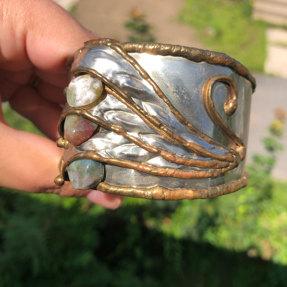 Vintage Mixed Metals  Swan Cuff Bracelet